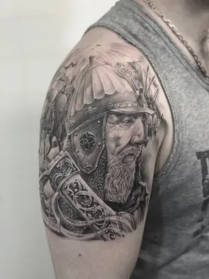 Татуировка мужская реализм на плече воин 1265 | Art of Pain