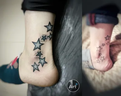 татуировка много звездочек на ноге - tatufoto.com