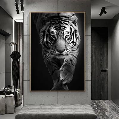 Черно-белый рисунок тигра с повернутой влево головой. | Премиум Фото