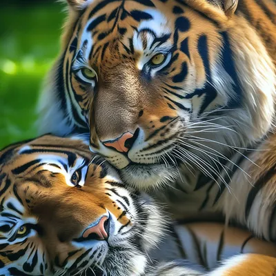 Красивый тигр с тигрицей лежат …» — создано в Шедевруме