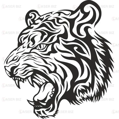 Вид сбоку головы тигра в стиле трафарета ручной рисунок изолированный на  белом фоне | Премиум векторы