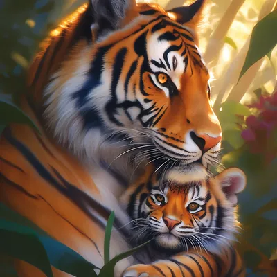 Тигрица с тигренком, Яндекс арт» — создано в Шедевруме