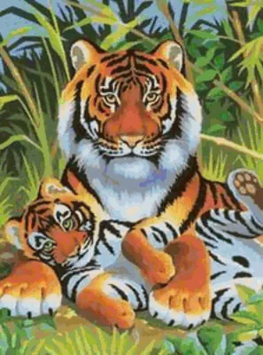 Предпросмотр схемы вышивки «Тигрица с тигрёнком» (№96911) - Вышивка крестом