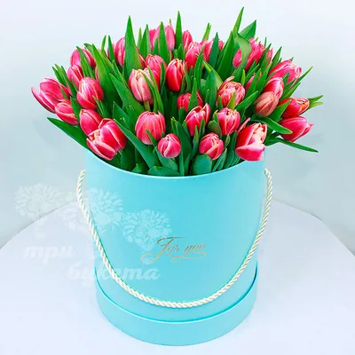 15 тюльпанов в шляпной коробке - Городские цветы