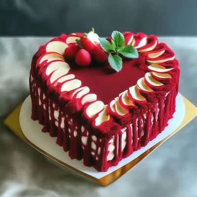Муссовый торт с покрытием велюр черного цвета в виде сердца