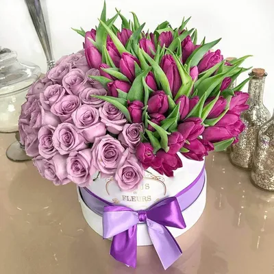 Розовые розы с тюльпанами (шар) от 101 шт. за 20 490 руб. | Бесплатная  доставка цветов по Москве