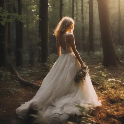 Красивая девушка в коротком белом платье стоит со скрипкой в лесу и смотрит  вниз Stock Photo | Adobe Stock