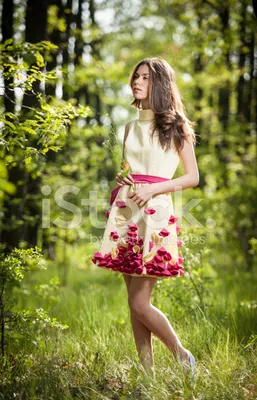 Фото Девушка в длинном пышном платье стоит в лесу, фотограф Melanie Dietze