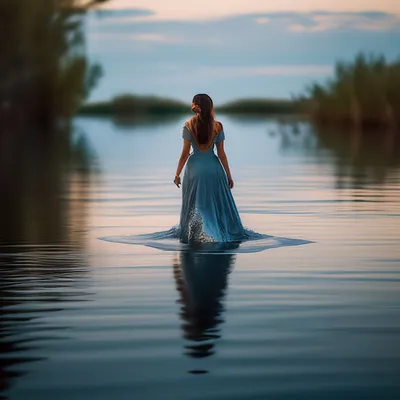 Днаушка идет по воде в платье из…» — создано в Шедевруме