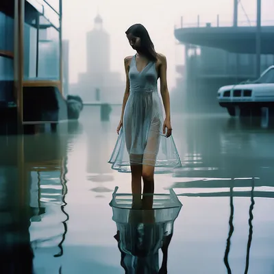 Красивая девушка в белом платье в воде регулирует волосы Стоковое Фото -  изображение насчитывающей воссоздание, одно: 124970202