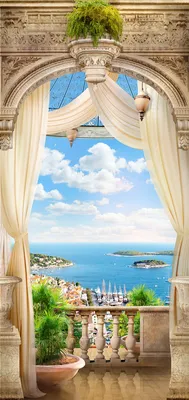 Вид с балкона на море - Фотообои по Вашим размерам на стену в интернет  магазине arte.ru. Заказать обои Вид с балкона на море - (11411)