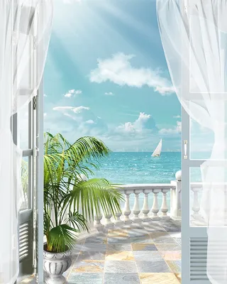 Фрески на стену балкон, море, небо, aртикул: 6532 вид на горизонт с балкона