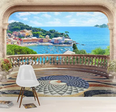 Балкон с видом на море - натуральная Натуральная фреска на заказ. Фреска  Балкон с видом на море артикул: 58244