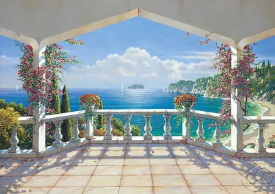 Картины Природа в окне \"Рисунок вид с балкона на парусник\" - арт 009013009  | Купить в интернет-магазине Фото в дом - Фото в дом