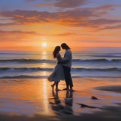 Пара влюблённых на закате у моря - обои на рабочий стол