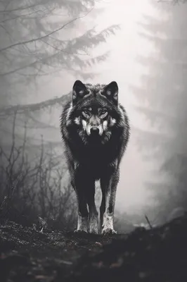 Волк в лесу на черном фоне | Премиум Фото