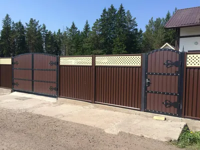 Распашные ворота из профнастила коричневого цвета купить в Луховицах, цена  от 55 000 руб. | Стройзабор
