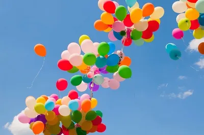 Запуск в небо сердец и других фигур из воздушных шаров на свадьбу