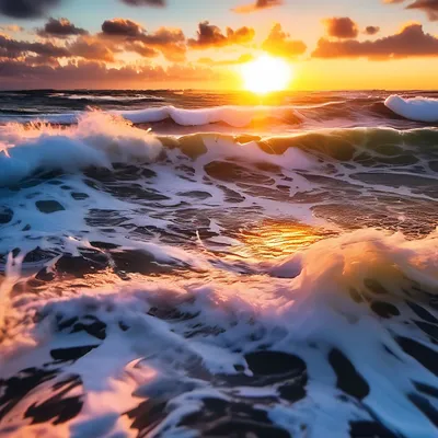 Море, закат, волны, пена на волнах…» — создано в Шедевруме
