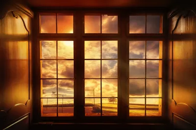 Закат из окна | Закаты, Окно