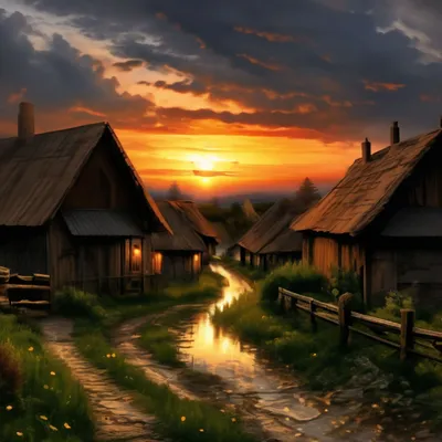 Красивый закат в деревне…» — создано в Шедевруме