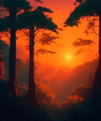 Закат в лесу | Пикабу