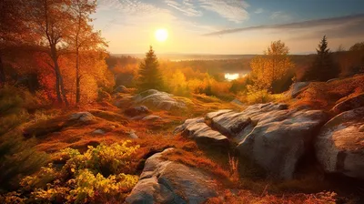 фотография заката в высоком разрешении, осенняя листва в русском лесу,  картина пейзажа на открытом воздухе, открытый фон картинки и Фото для  бесплатной загрузки