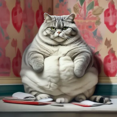 Толстая жирная кошка сидит на …» — создано в Шедевруме