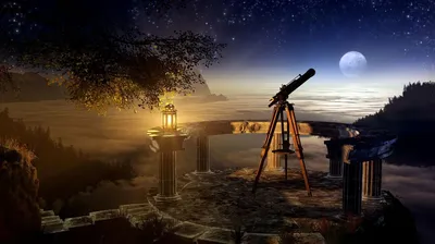 Силуэт телескопа, звёздного неба, галактики млечного пути Стоковое  Изображение - изображение насчитывающей силуэт, яркое: 99784317
