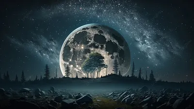 луна звездное небо лес фон, Луна, Звездное небо, лес фон картинки и Фото  для бесплатной загрузки