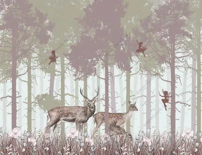 Фотообои Волшебный лес с оленями купить в Москве, Арт. 14-145 в  интернет-магазине, цены в Мастерфресок