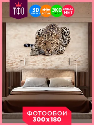 Топ Фотообои / 3D Леопард на песке / 3Д расширяющие пространство над  кроватью над столом над диваном / Флизелиновые обои виниловые на стену / На  кухню в спальню детскую зал гостиную комнату
