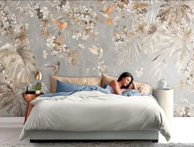 Флизелиновые фотообои в спальню над кроватью 368x254 см Листья на бетонной  стене (14511V8)+клей купить по цене 1800,00 грн