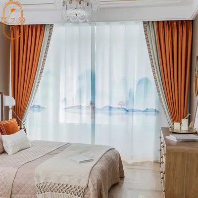 Высококачественные оранжевые Фотошторы для спальни, гостиной, шторы из  хлопка и льна, светонепроницаемые шторы | AliExpress