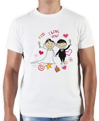 Футболки для пар недорого - белая футболка с принтом Счастливая пара