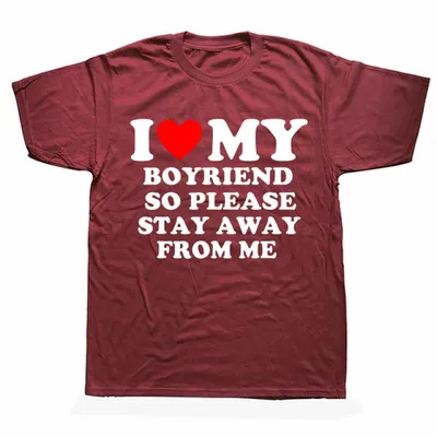 Купить Забавные футболки с надписью «I Love Heart My Hot Boyfriend»,  подарочные футболки для пары на День Святого Валентина, уличная футболка с  короткими рукавами и рисунком | Joom