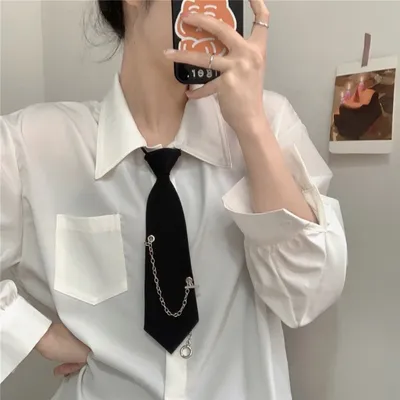 Готический галстук для женщин и мужчин, панк, металлическая цепочка, галстук  с кисточками, японская студенческая форма, черные | AliExpress