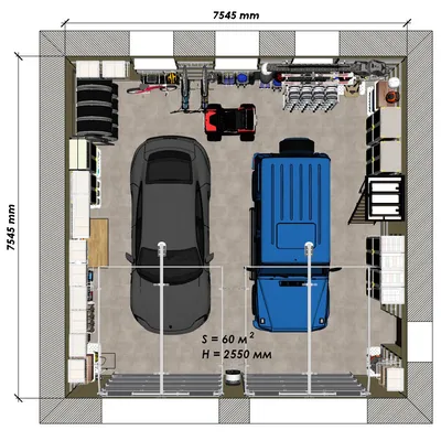 Проект двухэтажного гаража на 2 машины площадью 100 м2