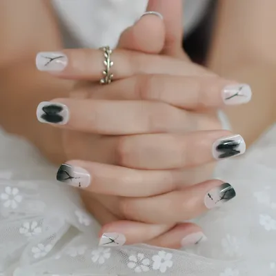 Оригинальный дизайн, черные и белые чернила для гелевых ногтей, короткие  гелевые квадратные гели для ногтей, товары для дизайна ногтей, оптовая  продажа, EchiQ | AliExpress