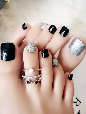 Jili nails Накладные ногти на ноги с дизайном и клеем гелевые короткие