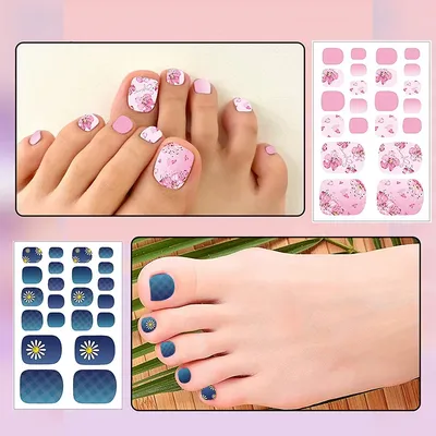 Jili nails Накладные ногти на ноги с дизайном и клеем гелевые короткие