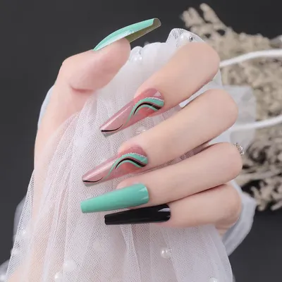 Конические Средние Длинные однотонные гелевые ногти-балерины крем зеленые  красивые дизайнерские ногти | AliExpress