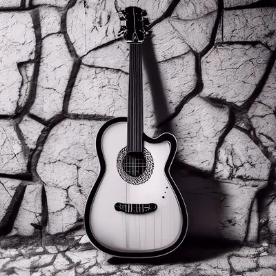 Логотип, электро-гитара, черно-белое…» — создано в Шедевруме
