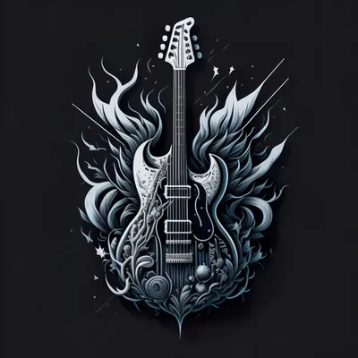 Картинка с гитарой Музыка стены Черно белое 640x960