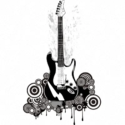 Черно-белая ретро-акустическая гитара на белом фоне векторная иллюстрация |  Премиум векторы