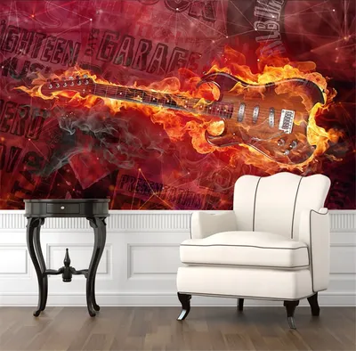 Пользовательские сумасшедшие персонализированные граффити Пламя гитара обои  3D музыкальный бар KTV крутой промышленный Декор Фон Настенные обои 3D |  AliExpress