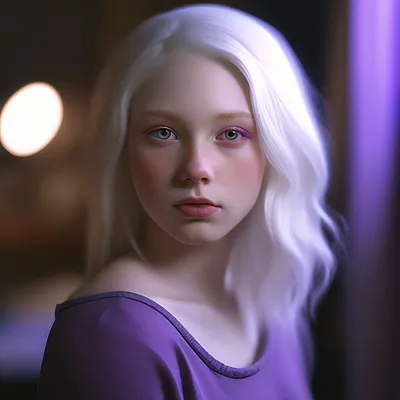 Девушка альбинос, фиолетовые глаза, …» — создано в Шедевруме