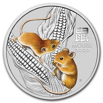 Монета год мыши 2020 Австралия 50 центов, серебро 1/2 унции серебра 999  пробы