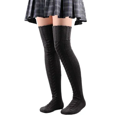Женские школьные Гольфы выше колена, однотонные вязаные чулки в рубчик, с  напуском, в корейском и японском стиле, для студентов | AliExpress
