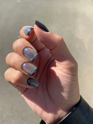 Black nails, holographic nails, black, manicure, чёрный маникюр, чёрные  ногти, голографические ногти | Голографические ногти, Черные ногти, Ногти